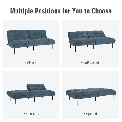 Costway Modern Convertible Futon Sofa Bed Linen Fabric Folding Couch Recliner GreyAquamarineBlue 3 Costway Modern Convertible Futon Sofa Bed Linen Fabric Folding Couch Recliner GreyAquamarineBlue - Image 3