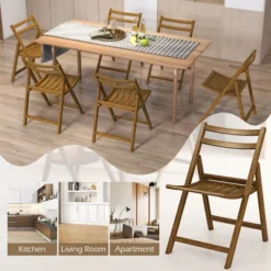 Costway Folding Dining Chair Set Of 2/4 With Rubber Wood Frame Slatted Seat Curved Backrest -Costway GUEST 1c2c2768 4a2e 4210 b3a1 b5c6ba1d7173