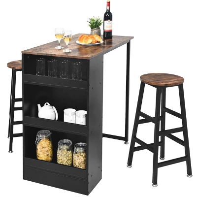 Costway 3 Pieces Bar Table Set Industrial Counter With Storage Black 8 Costway 3 Pieces Bar Table Set Industrial Counter With Storage Black - Image 8