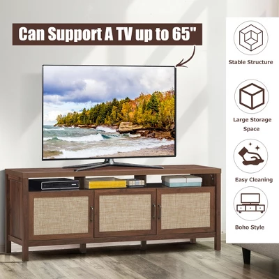Costway TV Stand Entertainment Media Center For TV's Up To 65'' W/ Rattan Doors 6 Costway TV Stand Entertainment Media Center For TV's Up To 65'' W/ Rattan Doors - Image 6