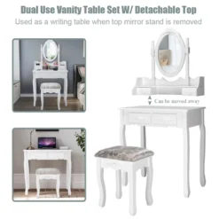 Costway Vanity Wood Makeup Dressing Table Stool Jewelry Desk 4 White -Costway GUEST 1d4c6891 3d4b 4dae b23d 01011533f560