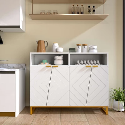 Costway 40" Buffet Storage Cabinet With 4 Doors & Adjustable Shelves Anti-Tipping Kits 1 Costway 40" Buffet Storage Cabinet With 4 Doors & Adjustable Shelves Anti-Tipping Kits