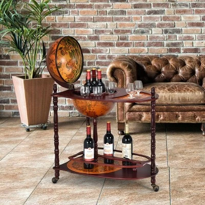 Costway Wood Globe Wine Bar Stand 34'' H 16th Century Italian Rack Liquor Bottle Shelf 2 Costway Wood Globe Wine Bar Stand 34'' H 16th Century Italian Rack Liquor Bottle Shelf - Image 2