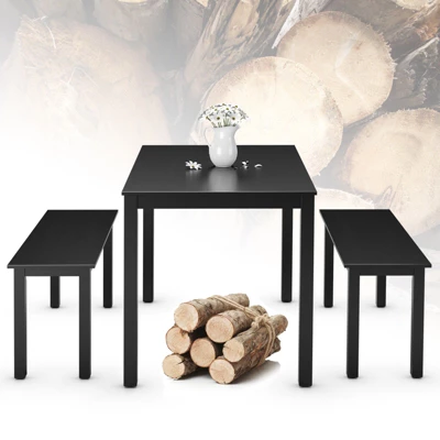 3pcs Dining Set Modern Studio Collection Table With 2 Benches Wood Legs Black 8 3pcs Dining Set Modern Studio Collection Table With 2 Benches Wood Legs Black - Image 8