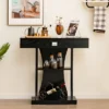 Costway T-Shaped Console Table Behind Couch Table With Drawer Shelves & Dual Anti-Tipping Kits Modern Foyer Table Entryway Accent Table