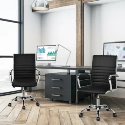 Costway Set Of 4 PU Leather Office Chair High Back Conference Task Chair W/Armrests