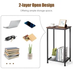 Costway 2-Tier Industrial Side End Accent Telephone Table W/Mesh Shelf Rustic Brown -Costway GUEST 1e71328c edf3 49a2 b1bf 7e613b6eae3e
