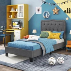 Costway Twin Size Bed Frame With 46" Tall Button Tufted Headboard Wooden Slats Support -Costway GUEST 1eb819c1 e0cd 4d87 98f5 dce5cfcee264