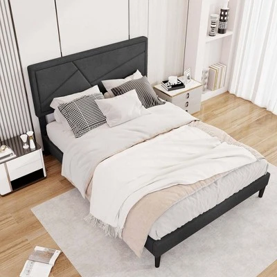 Costway Twin/Full/Queen Size Bed Frame With High Headboard & Wooden Slats No Box Spring Needed 11 Costway Twin/Full/Queen Size Bed Frame With High Headboard & Wooden Slats No Box Spring Needed - Image 11