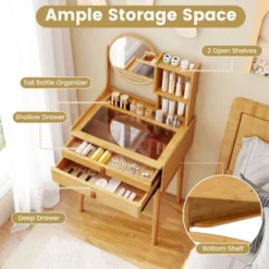 Costway 23.5" Compact Makeup Table Set With 2 Drawers Open Storage Shelves Vanity Stool 11 Costway 23.5" Compact Makeup Table Set With 2 Drawers Open Storage Shelves Vanity Stool -Costway GUEST 1f1b7ee6 6091 436a 8ac7 ce092a6ebdb9 1