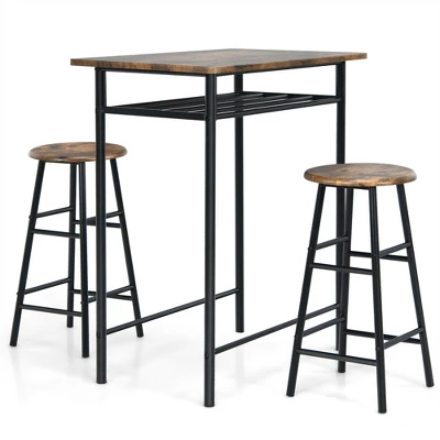 Costway 3 Pieces Bar Table Set Counter Height Dining Pub Table W/ 2 Stools 9 Costway 3 Pieces Bar Table Set Counter Height Dining Pub Table W/ 2 Stools - Image 9