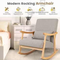 Costway Upholstered Rocking Chair With Pillow Rocking Armchair With Rubber Wood Frame Grey 12 Costway Upholstered Rocking Chair With Pillow Rocking Armchair With Rubber Wood Frame Grey -Costway GUEST 1f4591e7 63b5 4535 96c9 6c4fc247307e