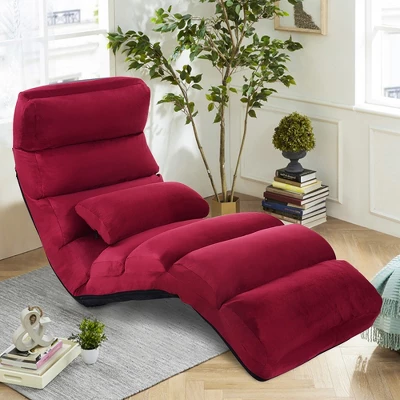 Costway Folding Lazy Sofa Chair Stylish Sofa Couch Bed Lounge Chair W/Pillow Burgundy 8 Costway Folding Lazy Sofa Chair Stylish Sofa Couch Bed Lounge Chair W/Pillow Burgundy - Image 8
