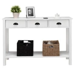 Costway 47" Console Table Hall Table Side Desk Accent Table Drawers Shelf Entryway White -Costway GUEST 1fc6e7d6 18cf 4b57 a27a f5c9400cb1ac