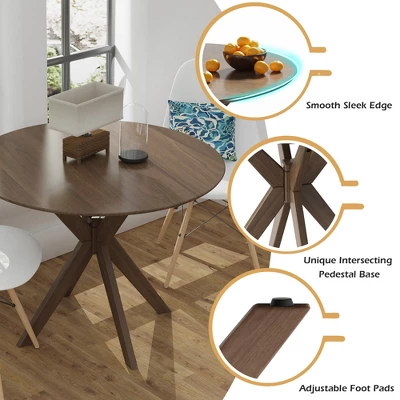Costway Modern Round Wood Dining Table 35'' W/ Solid Wood Legs& Base For Home, Office 9 Costway Modern Round Wood Dining Table 35'' W/ Solid Wood Legs& Base For Home, Office - Image 9