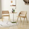 Costway Foldable Dining Chairs Set Of 2/4 With Woven Rattan Backrest & Seat Rubber Wood Frame Natural