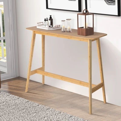 Costway Bamboo Bar Table 48'' High Top Console Dining Pub Table For Narrow Space Natural 3 Costway Bamboo Bar Table 48'' High Top Console Dining Pub Table For Narrow Space Natural - Image 3