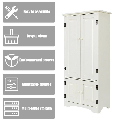 Costway Accent Storage Cabinet Adjustable Shelves Antique 2 Door Floor Cabinet White 6 Costway Accent Storage Cabinet Adjustable Shelves Antique 2 Door Floor Cabinet White - Image 6
