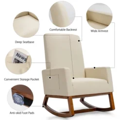 Costway Mid Century Retro Fabric Upholstered Rocking Chair Modern Armchair Beige -Costway GUEST 20bb8535 974d 4764 853d 56810fd65bae