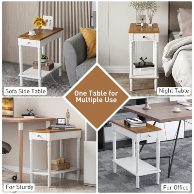 Costway 2 PCS 2-tier End Side Narrow Table Nightstand W/ Drawer For Living Room Bedroom 8 Costway 2 PCS 2-tier End Side Narrow Table Nightstand W/ Drawer For Living Room Bedroom - Image 8