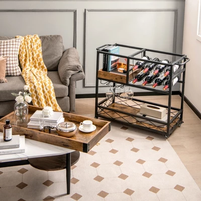 Costway 3-Tier Mobile Bar Serving Cart Liquor Storage Trolley With Removable Tray Wine Rack 4 Costway 3-Tier Mobile Bar Serving Cart Liquor Storage Trolley With Removable Tray Wine Rack - Image 4