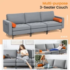 Costway Modern Modular 3-Seat Sofa Couch W/ Side Storage Pocket & Metal Leg Ash Grey 15 Costway Modern Modular 3-Seat Sofa Couch W/ Side Storage Pocket & Metal Leg Ash Grey -Costway GUEST 20ee394a 3660 42ae 8f0b e39558d7ae84