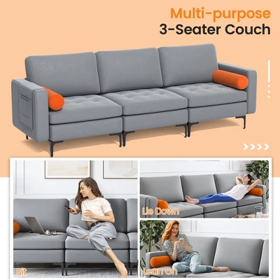 Costway Modern Modular 3-Seat Sofa Couch W/ Side Storage Pocket & Metal Leg Ash Grey 7 Costway Modern Modular 3-Seat Sofa Couch W/ Side Storage Pocket & Metal Leg Ash Grey - Image 7
