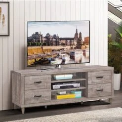 Costway TV Stand Entertainment Center Hold Up To 65'' TV With Storage Shelves & 4 Drawers -Costway GUEST 2100041c 606d 4f70 80ad 4b7cd6098c09