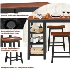 Costway 3-Piece Counter Height Dining Table Set W/2 Saddle Stools&Storage Shelves Walnut -Costway GUEST 213ac473 2878 45b5 97e4 ad7162afe767