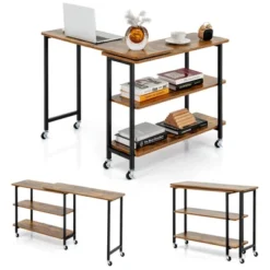 Costway 360° Rotatable Sofa Side Table L-shaped Laptop Desk Snack Table WithShelf Patented Brown/Natural/Walnut/Rustic Brown -Costway GUEST 213d7896 575c 47a1 b7b4 296f2393bdc9