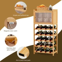 Costway 20-Bottle Bamboo Wine Rack Cabinet Freestanding Display Shelf W/ Glass Hanger 16 Costway 20-Bottle Bamboo Wine Rack Cabinet Freestanding Display Shelf W/ Glass Hanger -Costway GUEST 215e70cf 6f02 4519 8940 b9d803b1c43c
