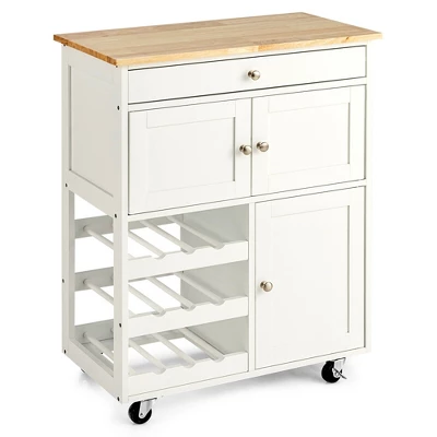 Costway Rolling Kitchen Island Serving Cart Storage Cabinet W/ Wine Rack 11 Costway Rolling Kitchen Island Serving Cart Storage Cabinet W/ Wine Rack - Image 11