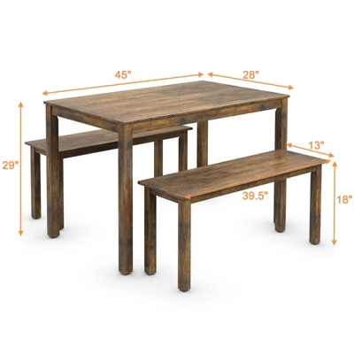 3pcs Dining Set Modern Studio Collection Table With 2 Benches Wood Legs Coffee 3 3pcs Dining Set Modern Studio Collection Table With 2 Benches Wood Legs Coffee - Image 3