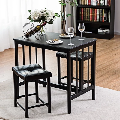 Costway 3 PCS Modern Counter Height 32.5'' Dining Set Table And 2 Chairs Kitchen Bar Furniture Black 3 Costway 3 PCS Modern Counter Height 32.5'' Dining Set Table And 2 Chairs Kitchen Bar Furniture Black - Image 3