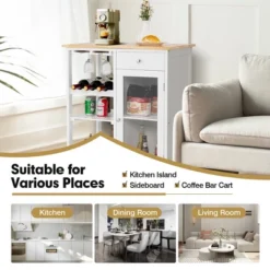 Costway Rolling Kitchen Island Wood Top Trolley Cart Storage Cabinet W/Shelf & Wine Rack -Costway GUEST 21b9b24c 2bea 4117 89c6 0696071456c3