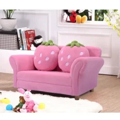 Costway Kids Sofa Strawberry Armrest Chair Lounge Couch W/2 Pillow Children Toddler Pink -Costway GUEST 21eab3e2 eadd 4e17 9c92 f18f1cd76d5e