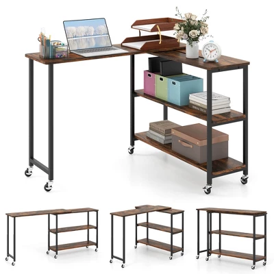 Costway 360° Rotation Mobile Laptop Table With 2-Tier Storage Shelves & 6 Universal Wheels Coffee/Brown/Walnut 10 Costway 360° Rotation Mobile Laptop Table With 2-Tier Storage Shelves & 6 Universal Wheels Coffee/Brown/Walnut - Image 10