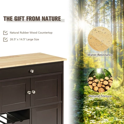 Costway Rolling Kitchen Island Serving Cart Storage Cabinet W/ Wine Rack 6 Costway Rolling Kitchen Island Serving Cart Storage Cabinet W/ Wine Rack - Image 6