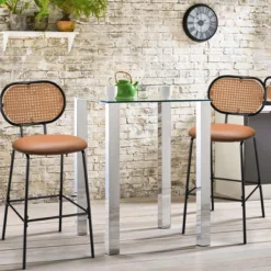 Costway Set Of 2 Bar Stools Faux Leather Bar Height Kitchen Chairs With Rattan Back Brown/Green -Costway GUEST 222fe19e a6a6 4ecc b675 a17ad4113ce5