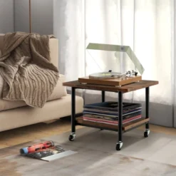 Costway 2-Tier Rolling Under Desk Printer Cart Machine Stand Storage Rack Brown -Costway GUEST 22378de4 a004 4686 b3e6 92edfd8cbc9c