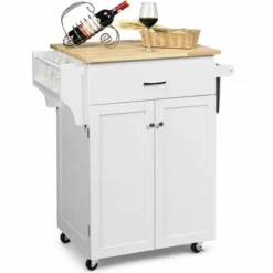 Costway Rolling Kitchen Island Utility Kitchen Cart Storage Cabinet Brown/White -Costway GUEST 2245d701 d13f 4bb8 b46e 00b79cfab495