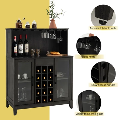 Costway 2-Door Buffet Bar Cabinet Kitchen Storage Sideboard Wine Rack Glass Holder GreyBlack 8 Costway 2-Door Buffet Bar Cabinet Kitchen Storage Sideboard Wine Rack Glass Holder GreyBlack - Image 8