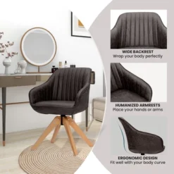 Costway 360degreesSwivel Accent Chair Modern Leathaire Armchair With Beech Wood Legs Brown -Costway GUEST 22d37f11 e546 4eec a52c cb381c473647