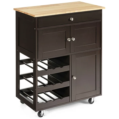Costway Rolling Kitchen Island Serving Cart Storage Cabinet W/ Wine Rack 10 Costway Rolling Kitchen Island Serving Cart Storage Cabinet W/ Wine Rack - Image 10