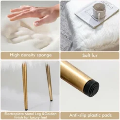 Costway Faux Fur Vanity Stool Square Furry Ottoman W/ Golden Metal Legs -Costway GUEST 23247d7a 0e8b 4897 8d31 8a83f586f045