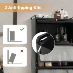 Costway 5-Tier Kitchen Baker's Rack Storage Cabinet Mobile Microwave Stand Flip-up Doors -Costway GUEST 23282a11 380d 485c 8584 b76d1dd2b40a 1