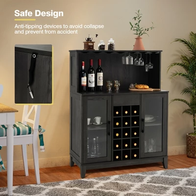 Costway 2-Door Buffet Bar Cabinet Kitchen Storage Sideboard Wine Rack Glass Holder GreyBlack 5 Costway 2-Door Buffet Bar Cabinet Kitchen Storage Sideboard Wine Rack Glass Holder GreyBlack - Image 5