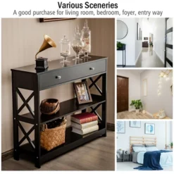 Costway Console Table Drawer Shelves Sofa Accent Table Entryway Hallway Black/White -Costway GUEST 23a31501 a70f 4fb3 aae7 dca19b2d6fb4