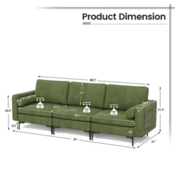 Costway Modern Modular 3-Seat Sofa Couch W/ Side Storage Pocket & Metal Legs Army Green -Costway GUEST 2415de33 58e9 4f61 8e64 ac2ee7d2727b