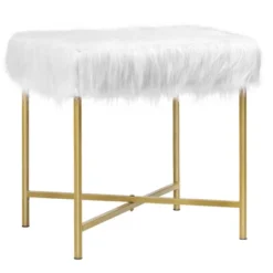 Costway Faux Fake Fur Stool Ottoman Footrest Stool Decorative With Metal Legs GreyPinkWhite -Costway GUEST 242482f1 2964 4a11 b92b 6c67512abc96